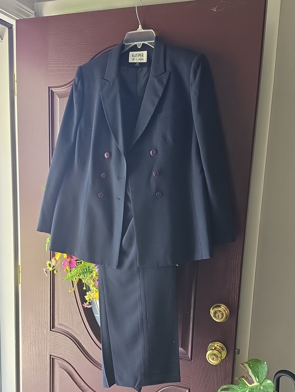 Kasper Navy Double-Breasted Blazer and Skirt Set